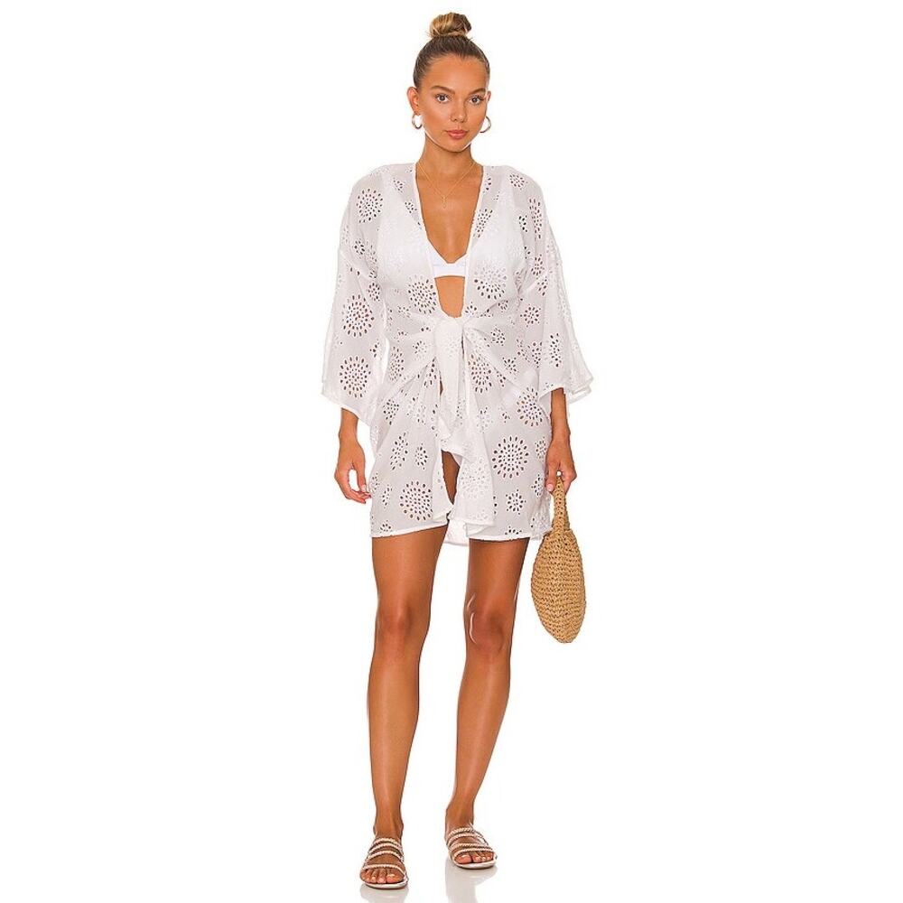 NWT ViX Paula Hermanny Perola White Eyelet Boho Swim Cover Up Mini Dress XS $248 - Picture 10 of 10